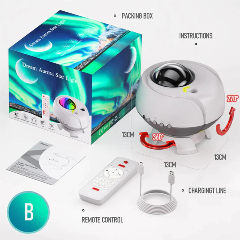 Aurora Galaxy Projector – LED Night Light with Bluetooth Music & Laser Star Effects