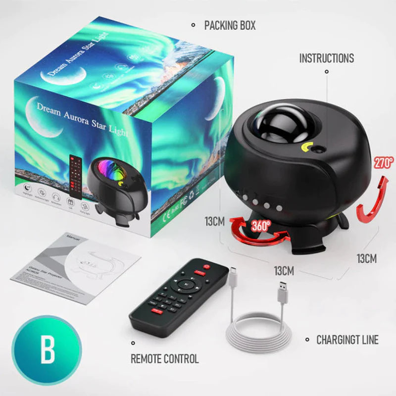 Aurora Galaxy Projector – LED Night Light with Bluetooth Music & Laser Star Effects