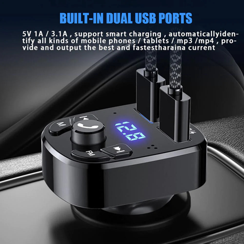 Bluetooth FM Car Adapter – Hands-Free Audio + Dual USB Charging