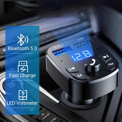 Bluetooth FM Car Adapter – Hands-Free Audio + Dual USB Charging