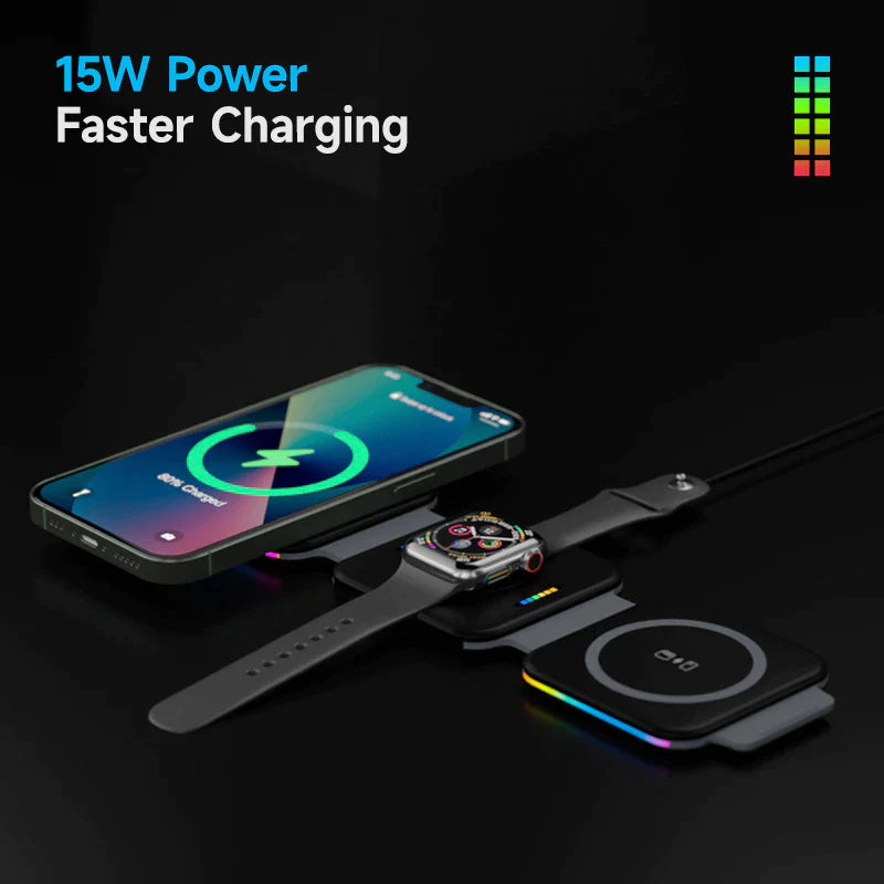 3-in-1 Magnetic Wireless Charger – Foldable Dock for iPhone, Apple Watch & AirPods