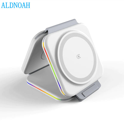 3-in-1 Magnetic Wireless Charger – Foldable Dock for iPhone, Apple Watch & AirPods