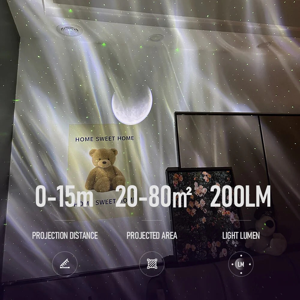 Aurora Galaxy Projector – LED Night Light with Bluetooth Music & Laser Star Effects